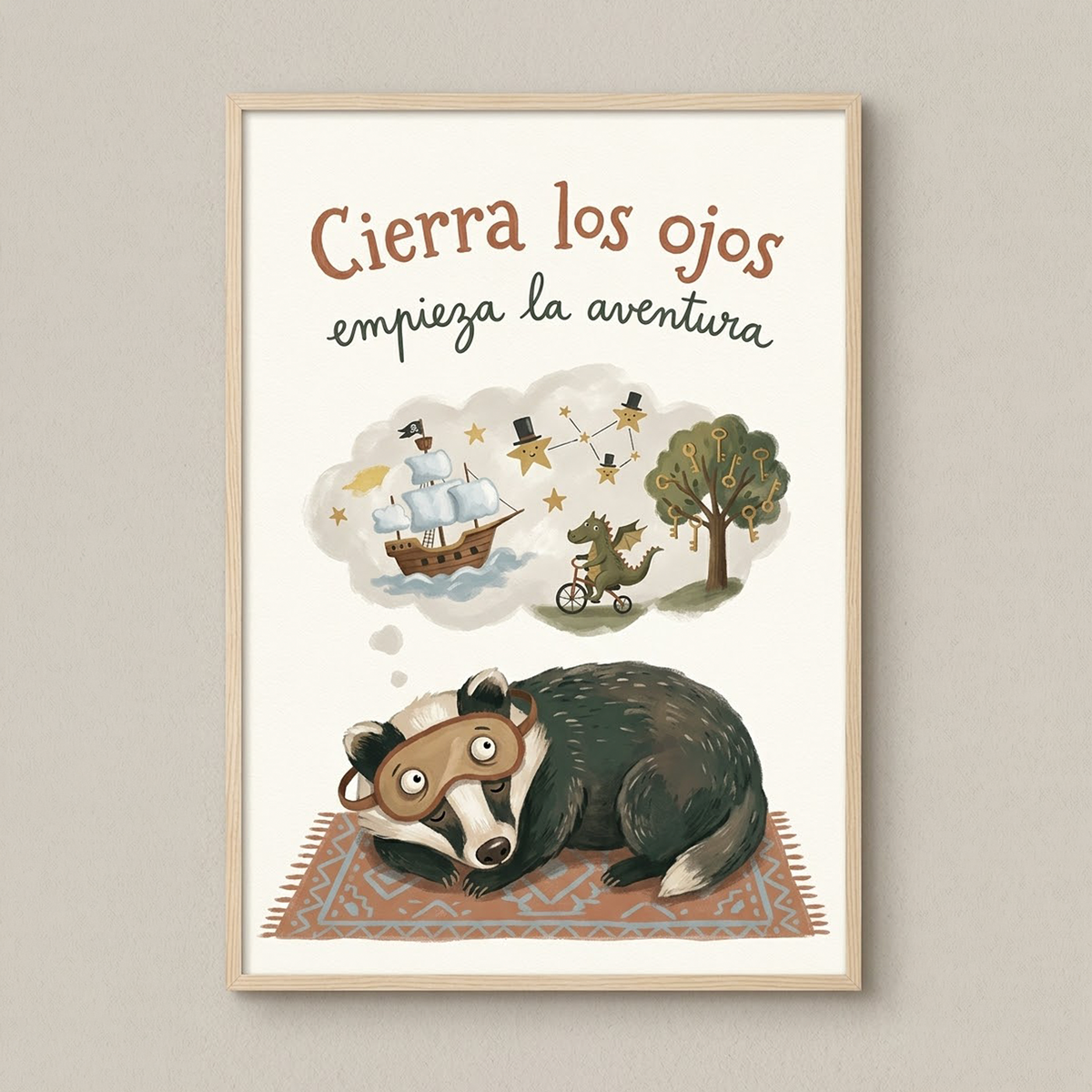 Lámina decorativa infantil «Cierra los ojos, empieza la aventura» en A4 y A3 – Viva La Home
