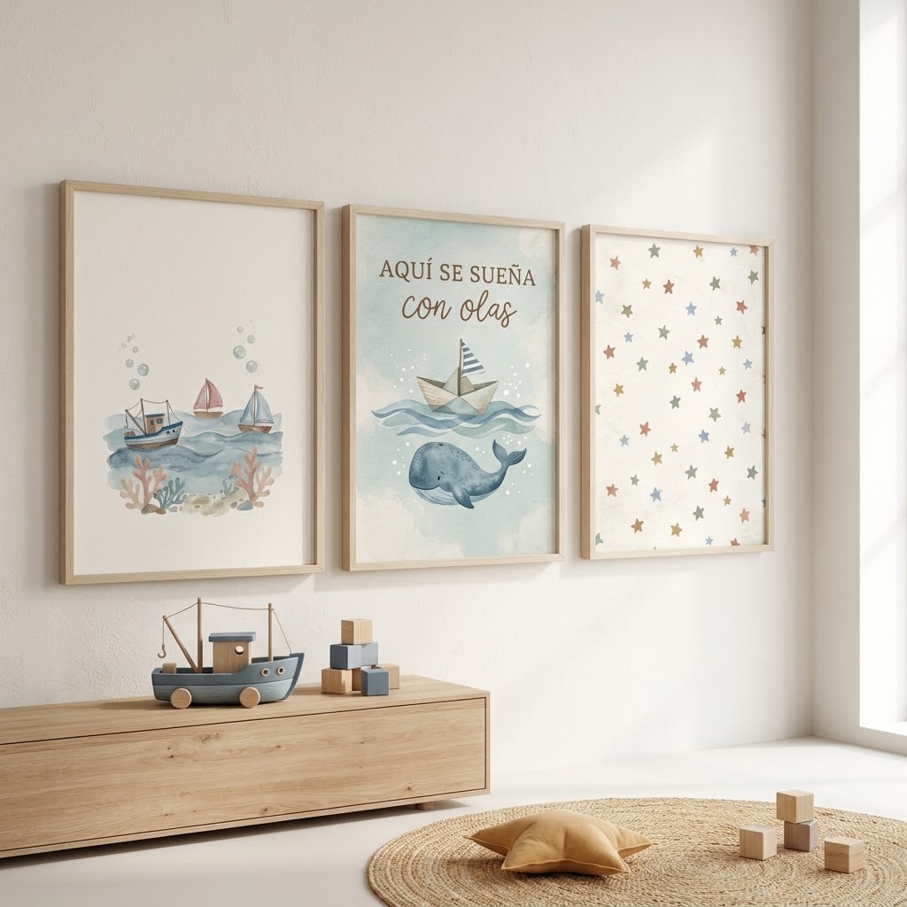 Lámina «Aquí se sueña con olas» para decorar habitación infantil – Viva La Home