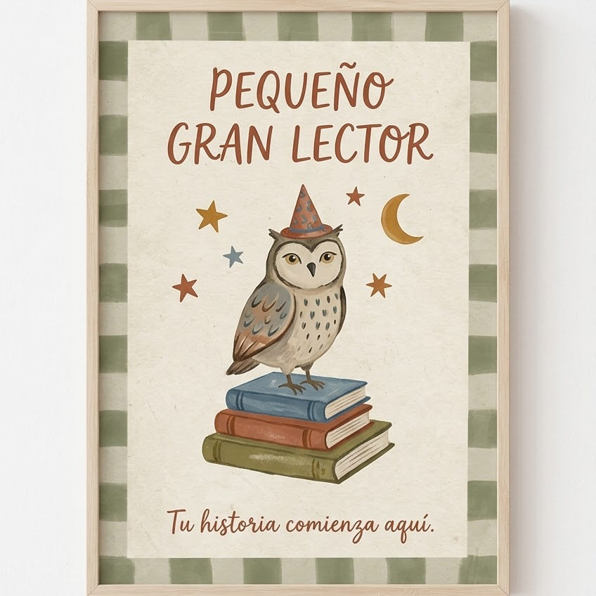 Lámina decorativa infantil «Pequeño gran lector» en A4 y A3 – Viva La Home