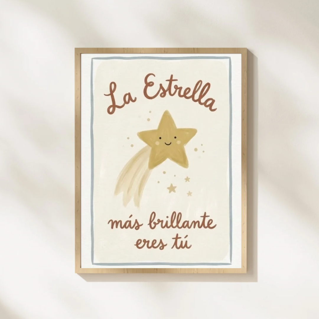 Lámina infantil «La estrella más brillante eres tú» con ilustración de estrella fugaz – Viva La Home