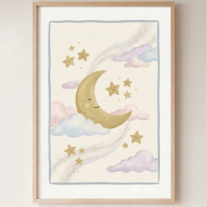 Lámina decorativa infantil «Entre nubes y estrellas» en A4 y A3 – Viva La Home
