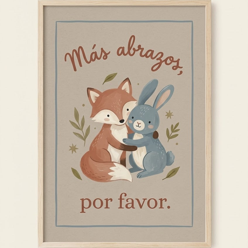 Lámina decorativa infantil «Más abrazos, por favor» en A4 y A3 – Viva La Home