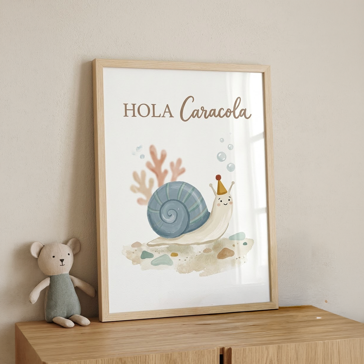 Lámina decorativa infantil «Hola, caracola» en A4 y A3 – Viva La Home