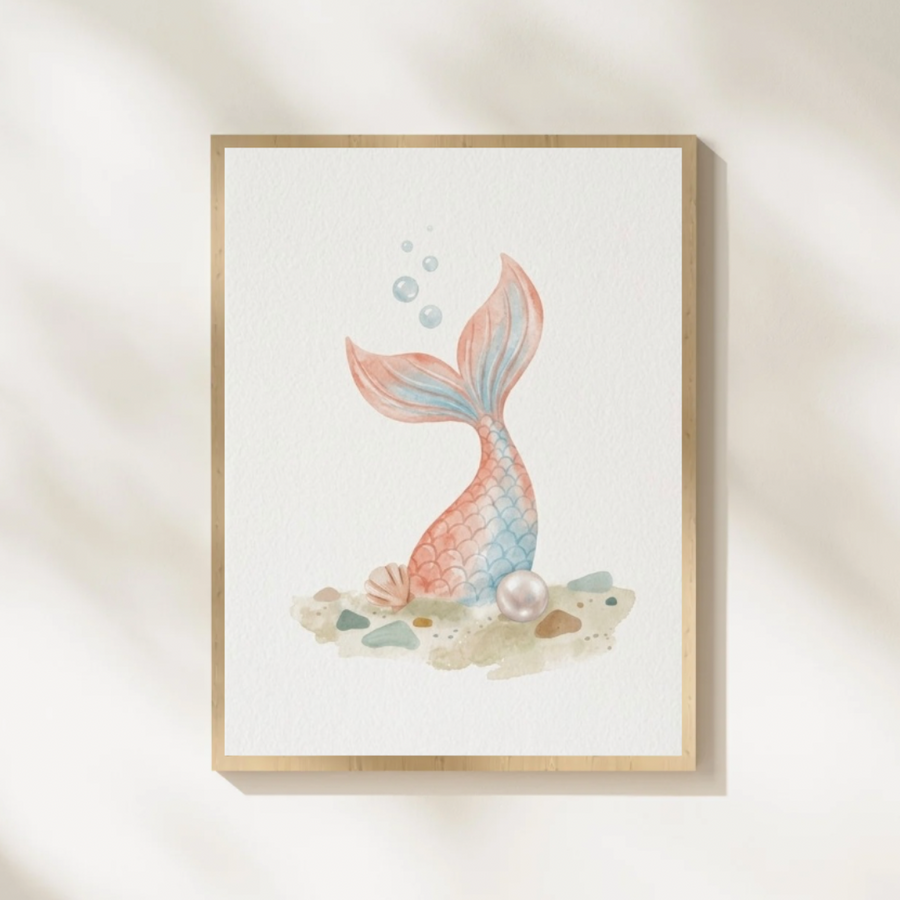 Lámina infantil «Tesoro del mar» con ilustración de cola de sirena – Viva La Home