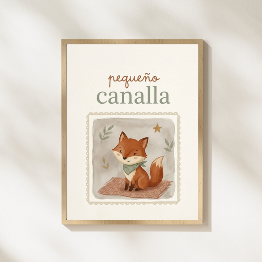 Lámina infantil «Pequeño canalla» con ilustración de zorro – Viva La Home
