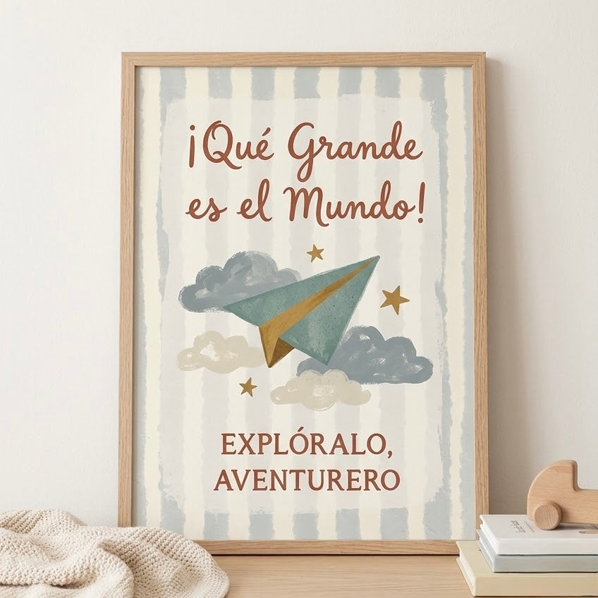 Lámina decorativa infantil «¡Qué grande es el mundo!» en A4 y A3 – Viva La Home