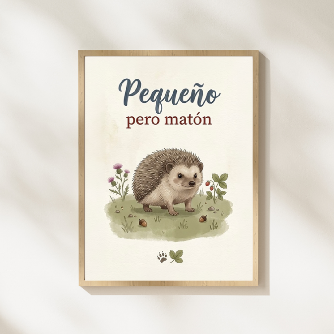 Lámina infantil «Pequeño pero matón» con ilustración de erizo – Viva La Home