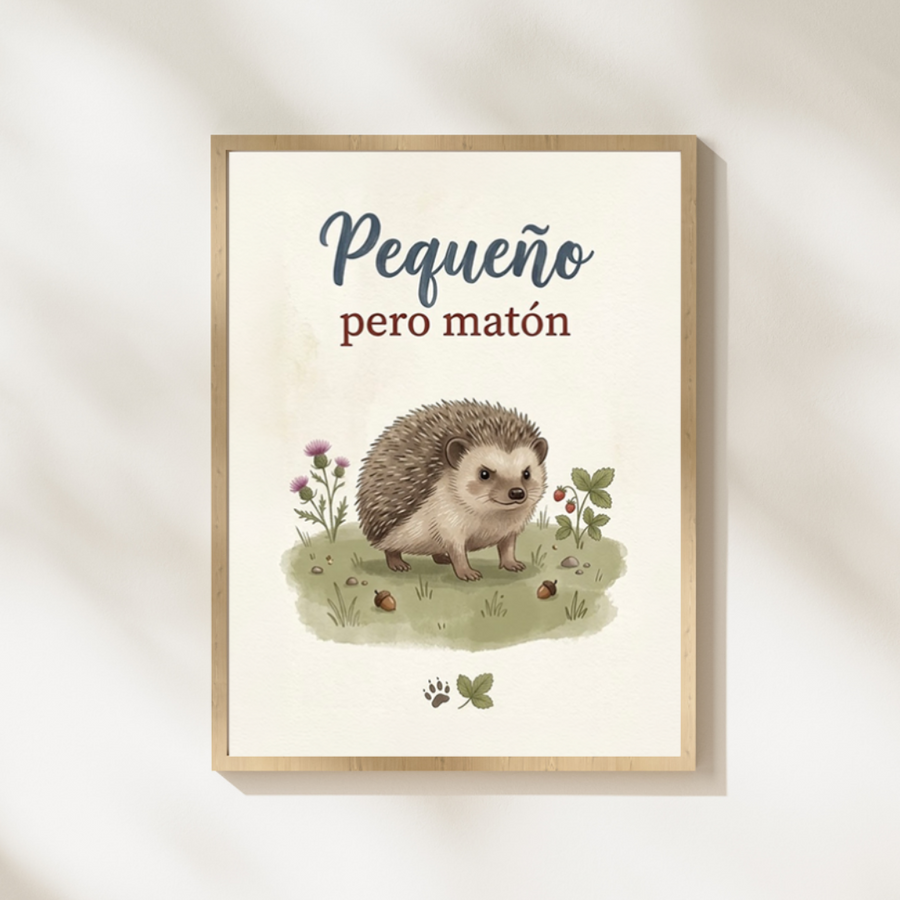 Lámina infantil «Pequeño pero matón» con ilustración de erizo – Viva La Home